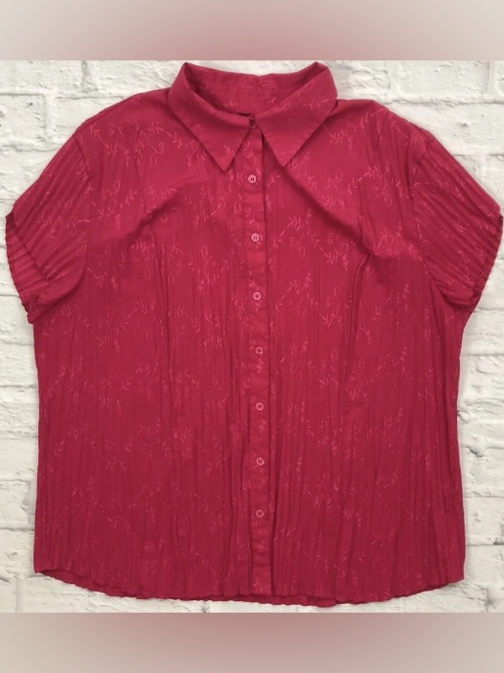 East 5th Sheer Blouse Womens Size 2X Crinkle Fuchsia Pink Light Weight